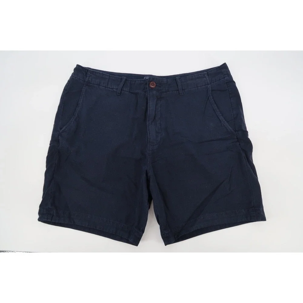 Abercrombie & Fitch Chino Shorts Mens 36 Navy Blue Linen Blend Flat Front 7
